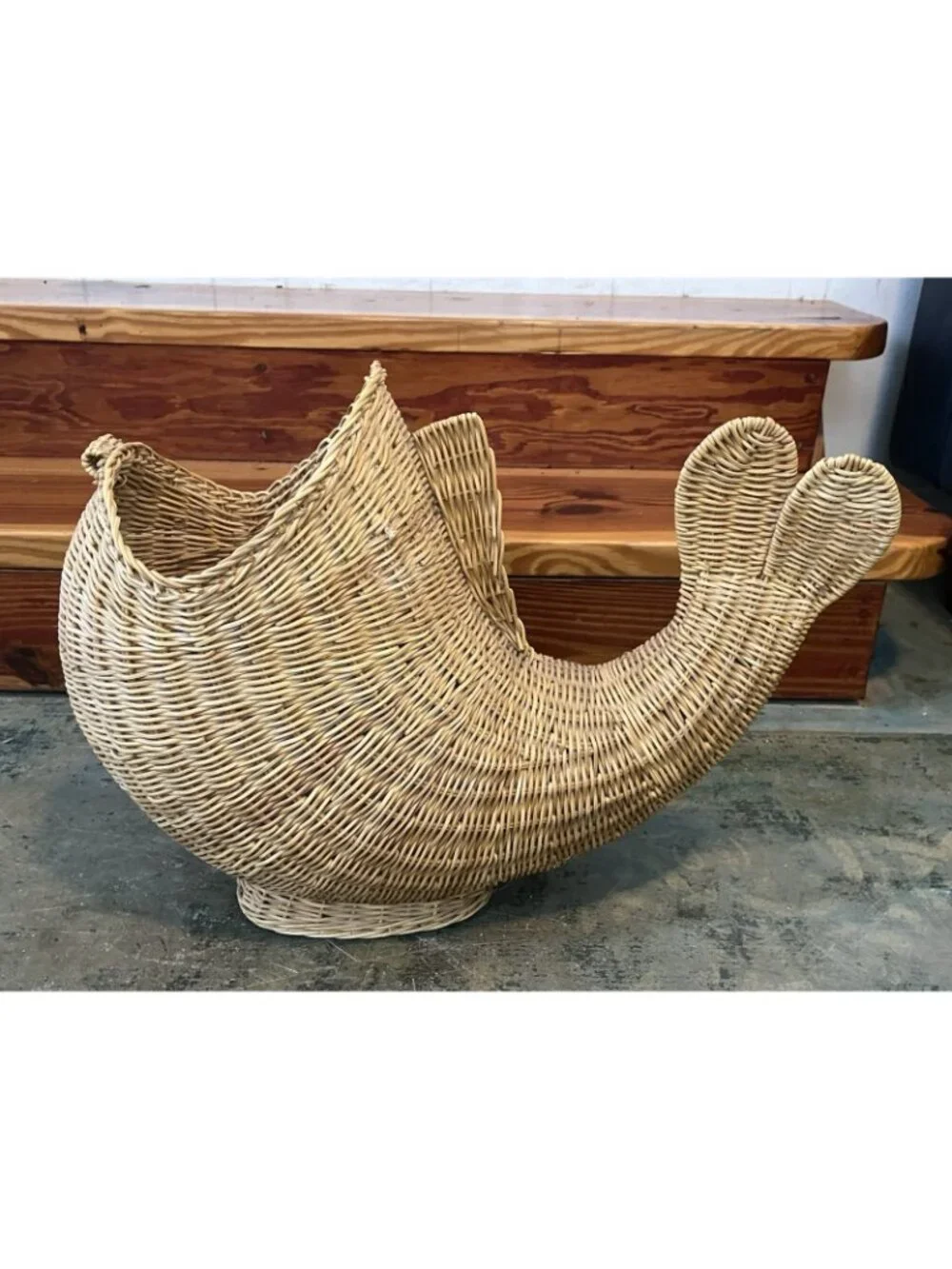 Large Vintage Wicker Whale Fish Basket Hollywood Regency Coastal Decor Hamper